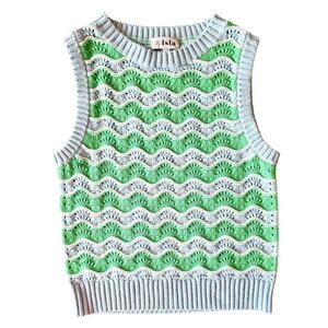 & ISLA Sweater Vest Green & White Stripe Chloe Wave Knit Sz S/P NEW